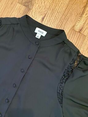 CeCe Lace Inset Blouse Black